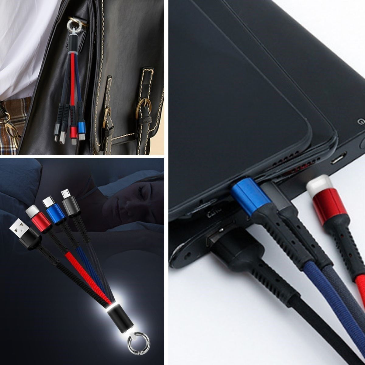 Işıklı Anahtarlık Model 3 in 1 USB Çıkışlı MİKRO,TYPE-C ve İphone