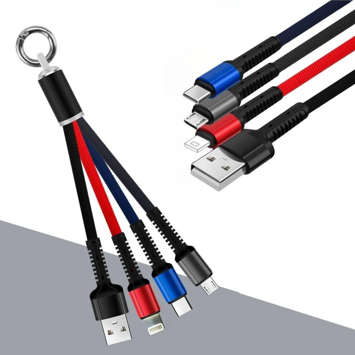 Işıklı Anahtarlık Model 3 İn 1 Usb Çıkışlı Mikro,type-c Ve İphone Uyumlu Şarj Kablosu 5224