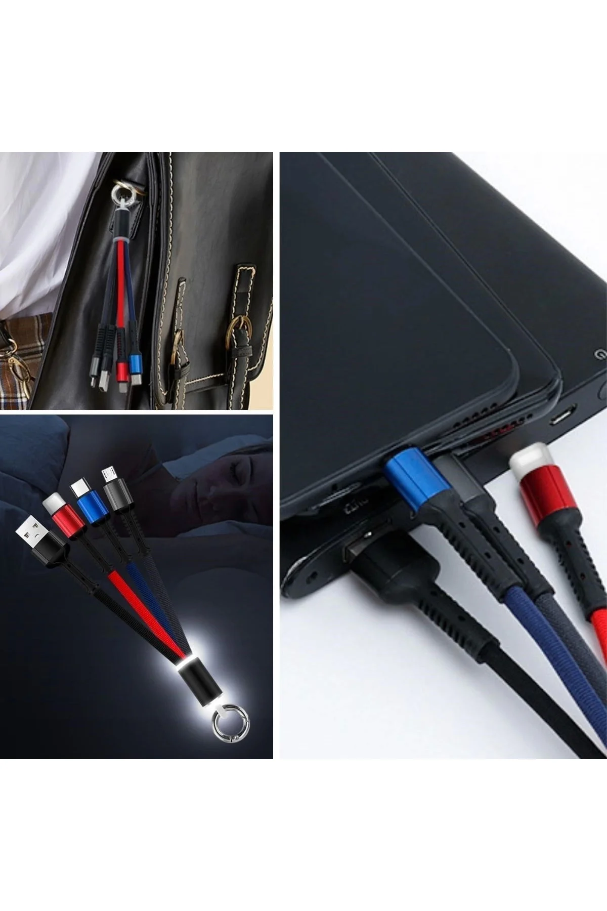 Işıklı Anahtarlık Model 3 in 1 USB Çıkışlı MİKRO,TYPE-C ve İphone Uyumlu Şarj Kablosu - Görsel 5