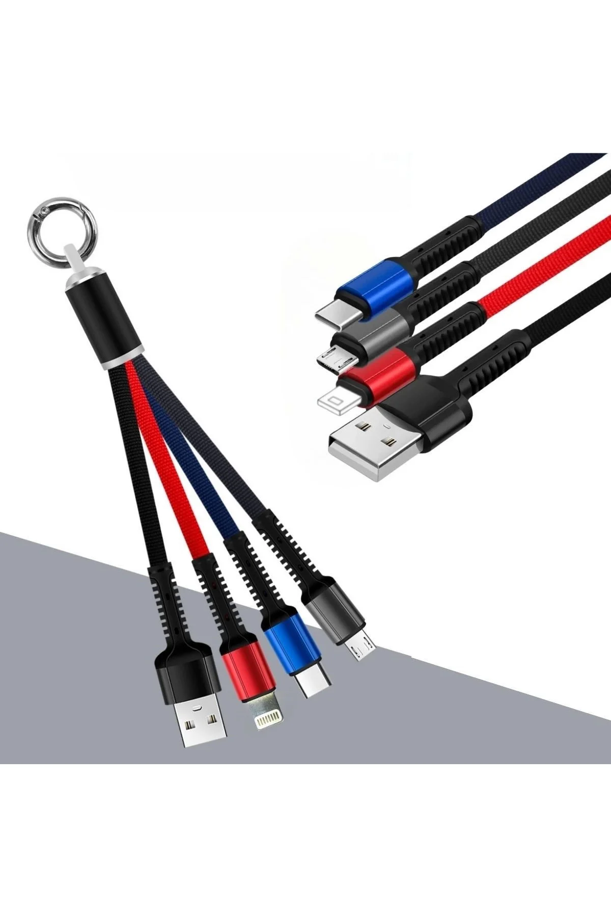 Işıklı Anahtarlık Model 3 in 1 USB Çıkışlı MİKRO,TYPE-C ve İphone Uyumlu Şarj Kablosu - Görsel 2