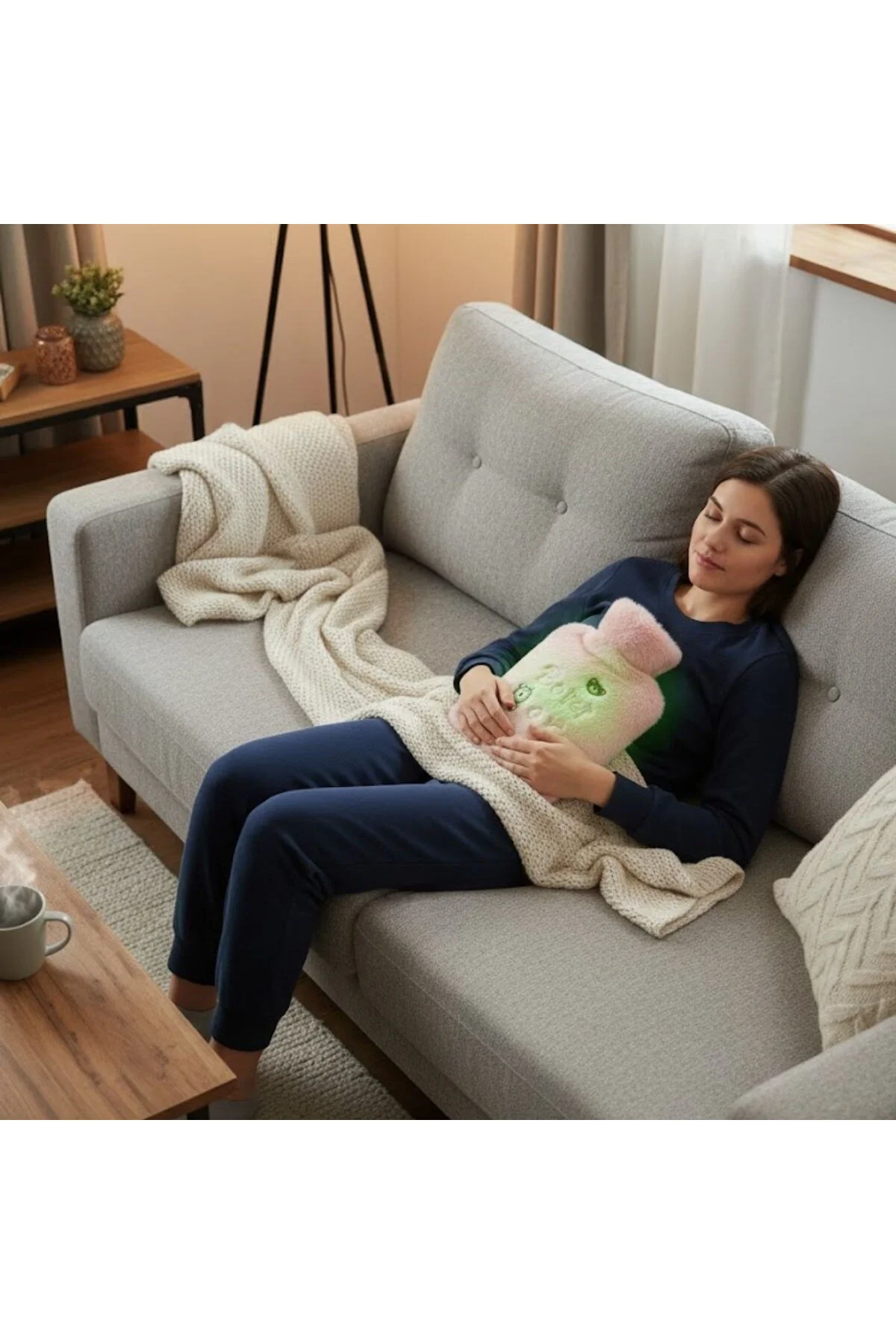 Işıklı Ayıcıklı Figürlü Pembe Peluş–Yumuşak Kılıf, Uzun Süre Sıca
