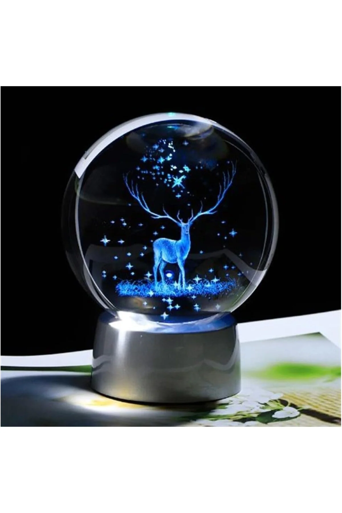 Işıklı Cam Gece Lambası Küre Kristal Renk Değiştiren LED Işıklı Dekoratif Hediyelik (Geyi