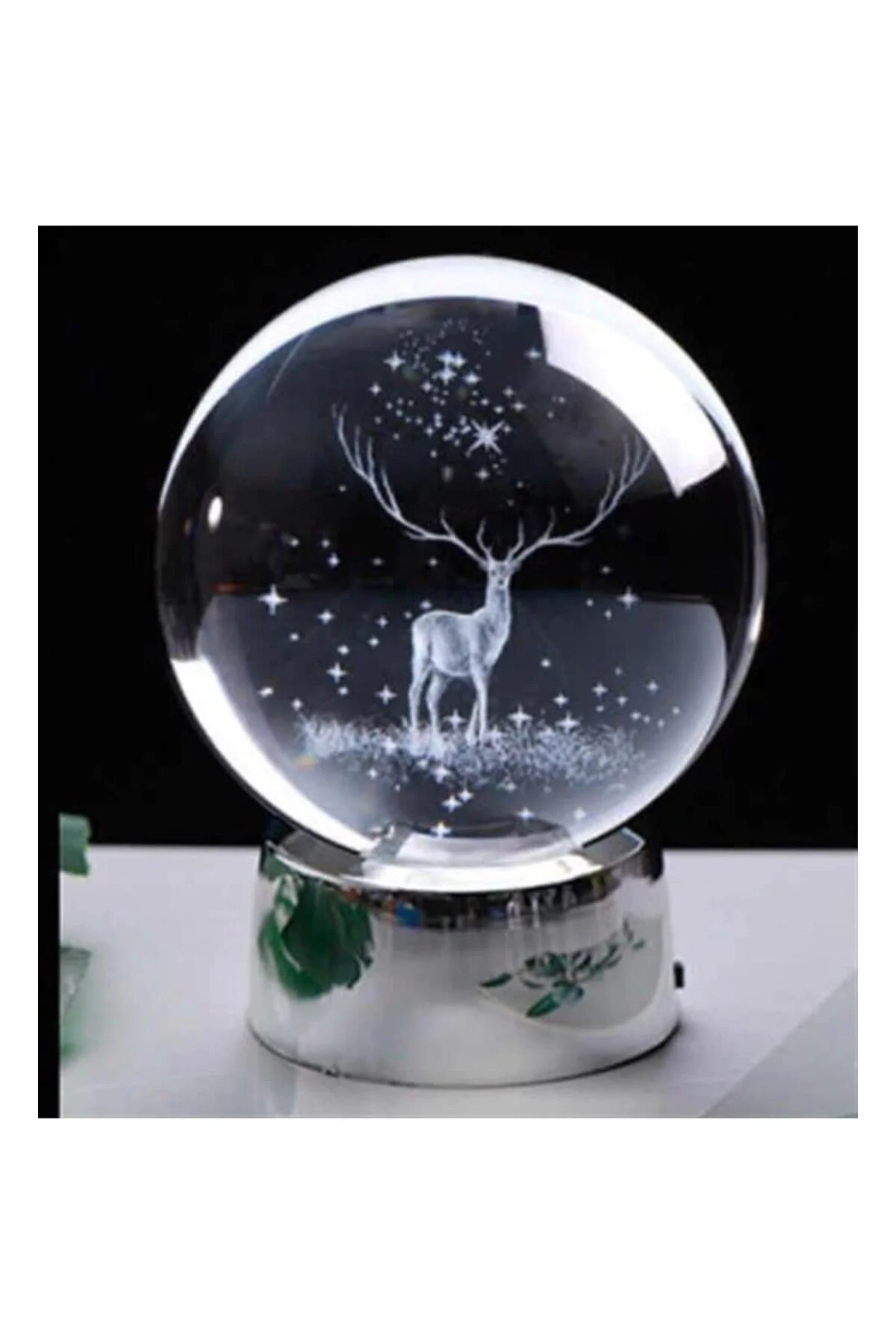 Işıklı Cam Gece Lambası Küre Kristal Renk Değiştiren LED Işıklı Dekoratif Hediyelik (Geyi