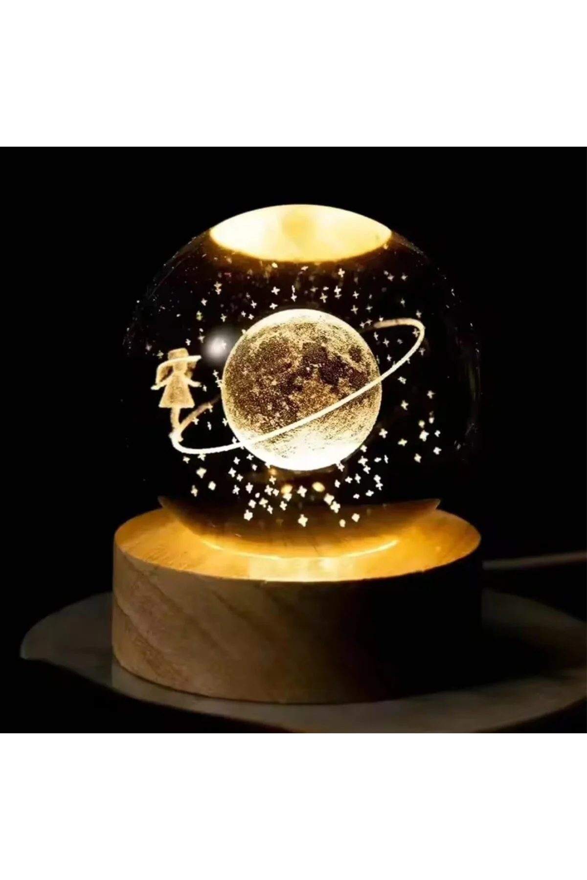 Işıklı Cam Gece Lambası Küre Kristal Renk Değiştiren LED Işıklı Dekoratif Hediye