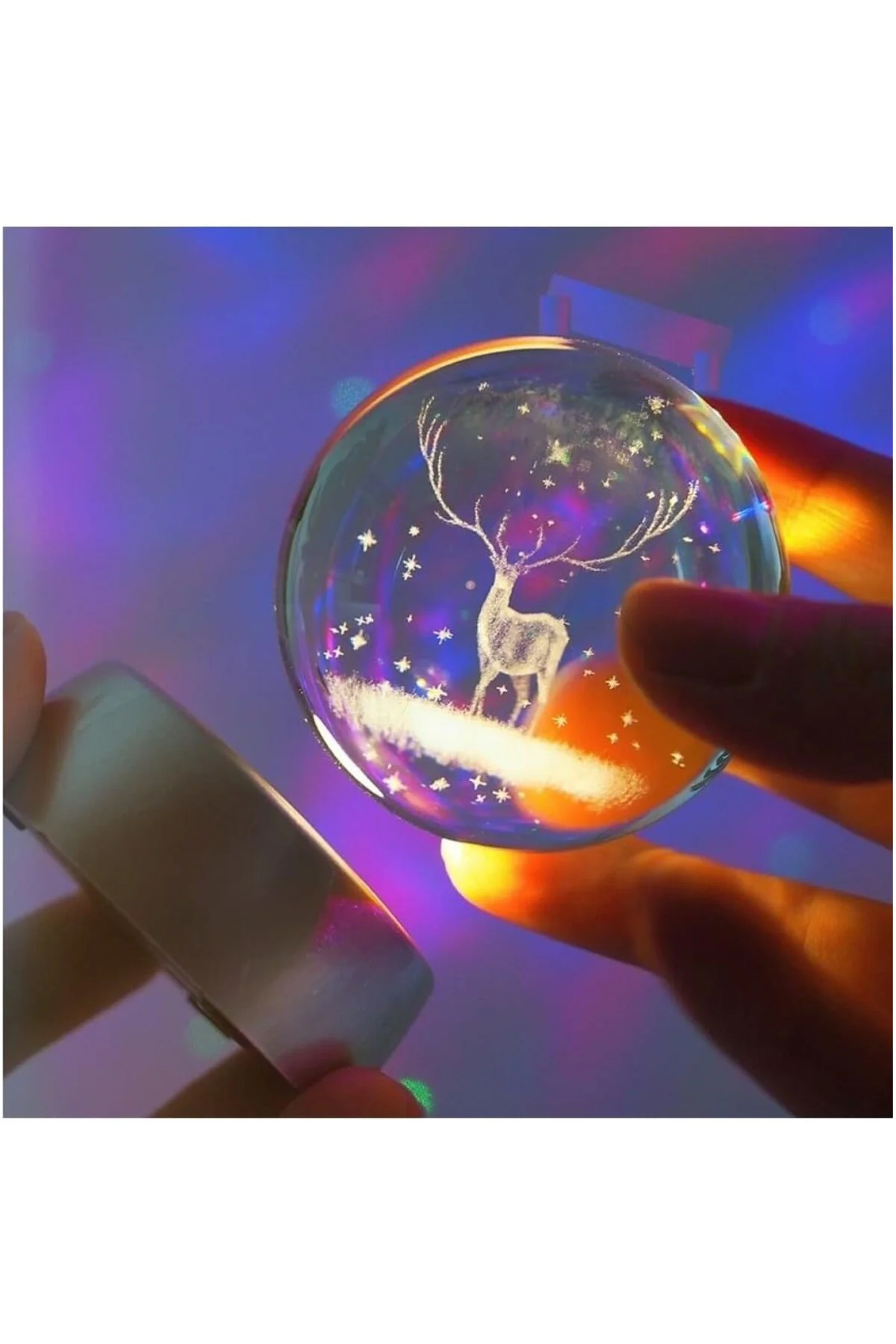 Işıklı Cam Gece Lambası Küre Kristal Renk Değiştiren LED Işıklı Dekoratif Hediyelik (Geyi