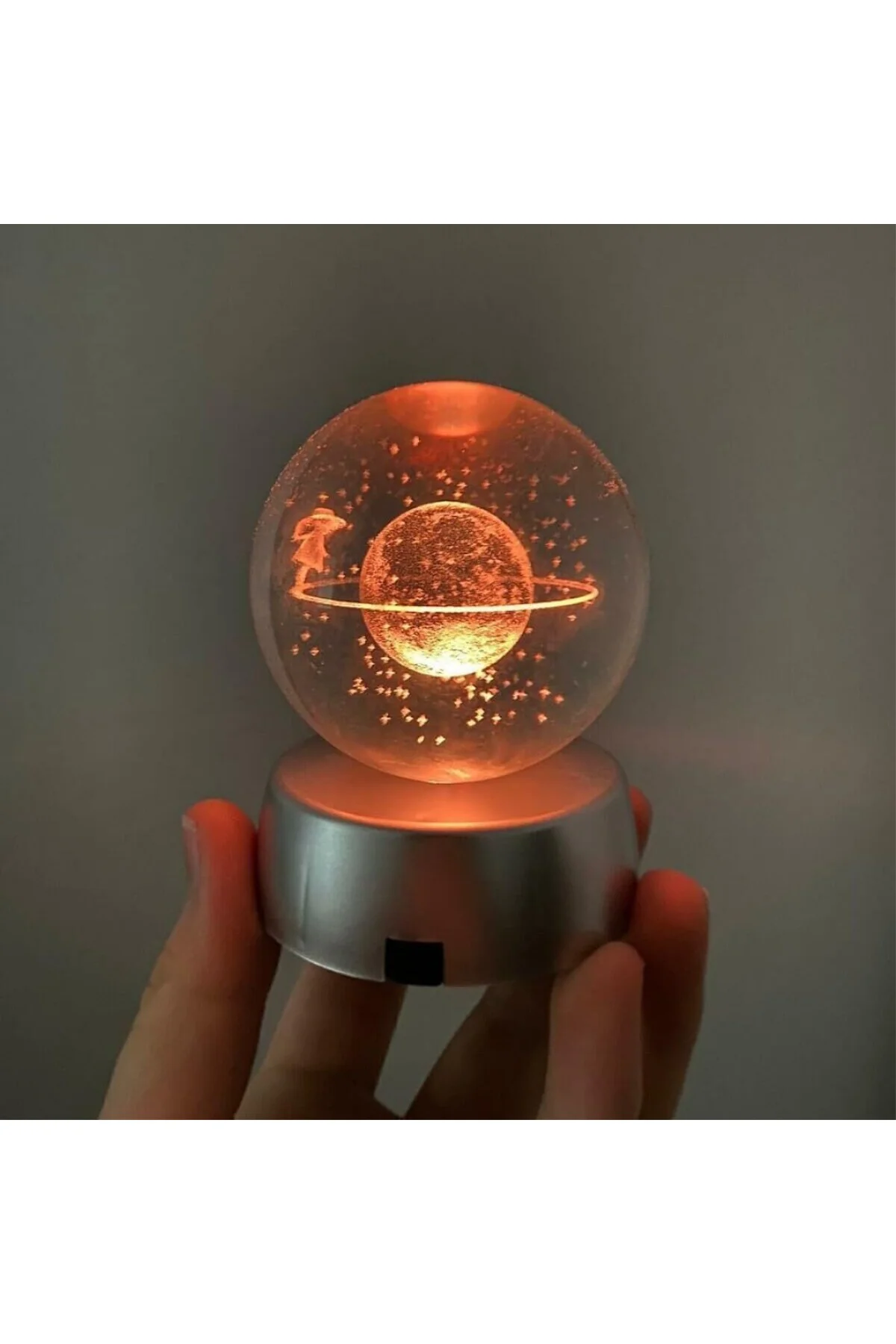 Işıklı Cam Gece Lambası Küre Kristal Renk Değiştiren LED Işıklı Dekoratif Hediye