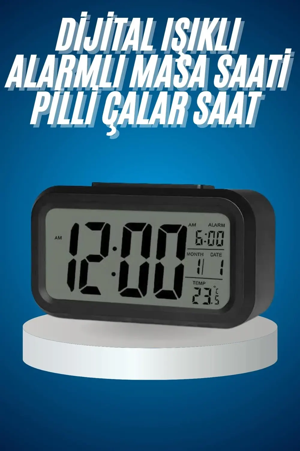 Işıklı Dereceli Masa Ofis Saati Alarmlı Termometre Takvim Çalar S