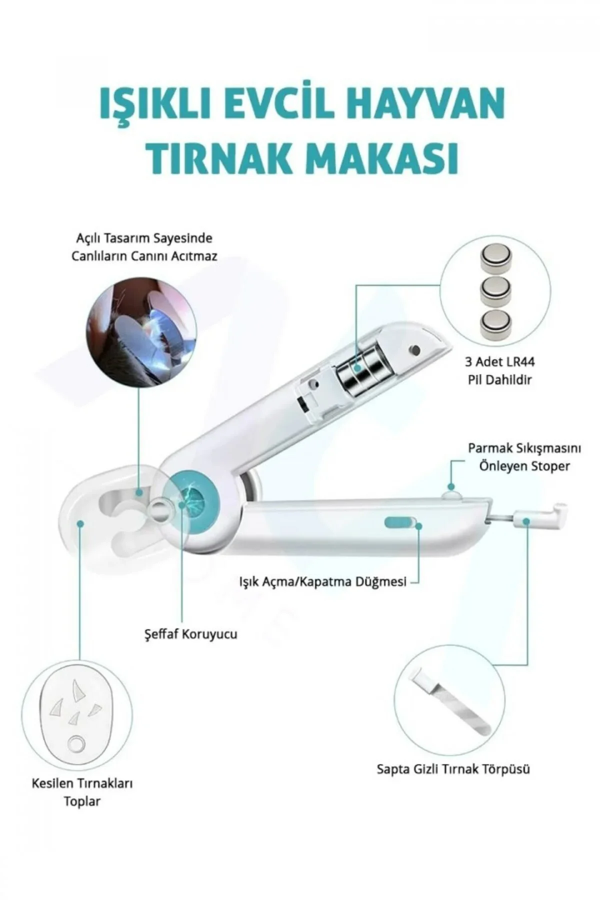 Işıklı Evcil Hayvan Tırnak Makası Çelik Keskin Koruma Kapaklı Suy Işıklı Evcil Hayvan Tırnak Makası Çelik Keskin Koruma Kapaklı Suy
