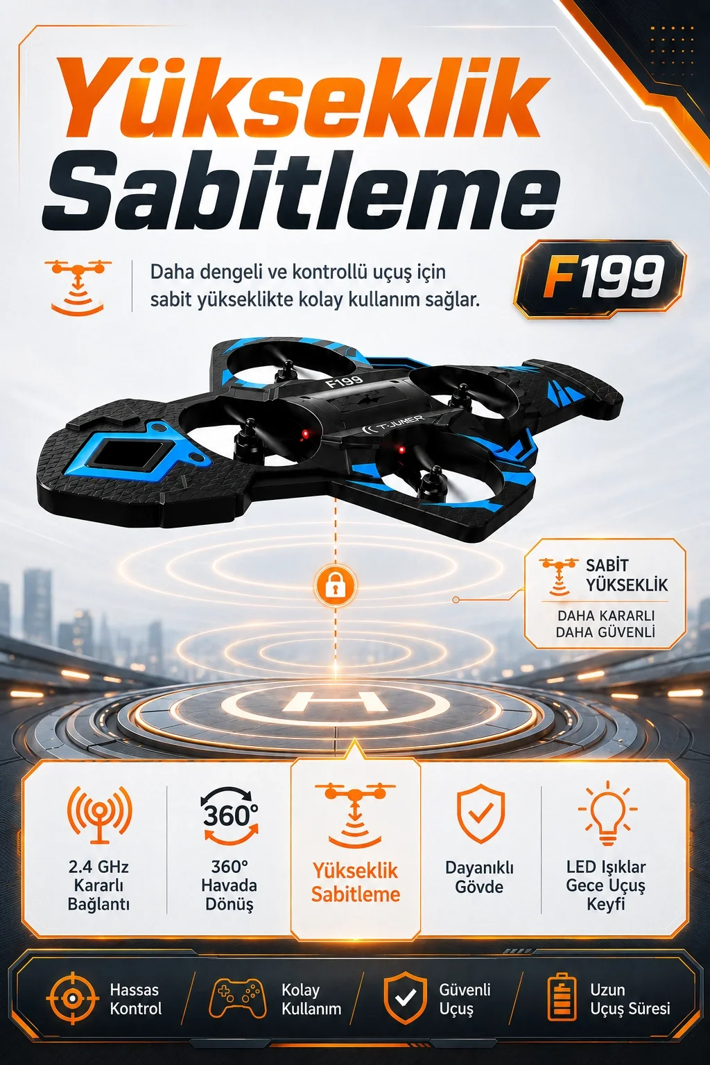 Işıklı Gövdeli Uzaktan Kumandalı Drone Oyuncak 360 Derece Takla Atabilen Uçuş Seti