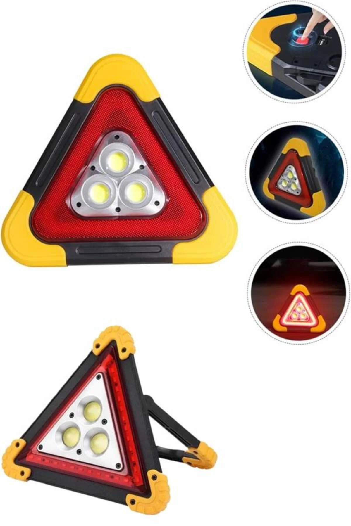 Işıklı İkaz Lambası Reflektör Şarjlı Işıklı Üçgen LED Acil Durum 