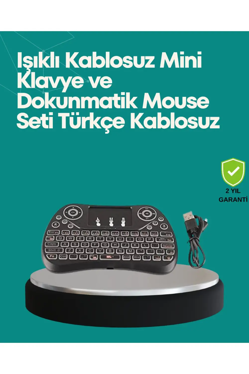 Işıklı Kablosuz Mini Klavye – 2.4 GHz, Dokunmatik Mouse Özellikli