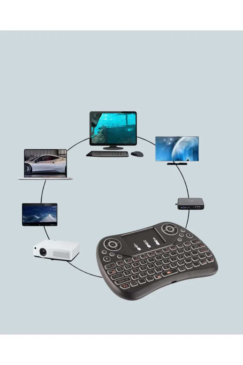 Işıklı Kablosuz Mini Klavye – 2.4 GHz, Dokunmatik Mouse Özellikli