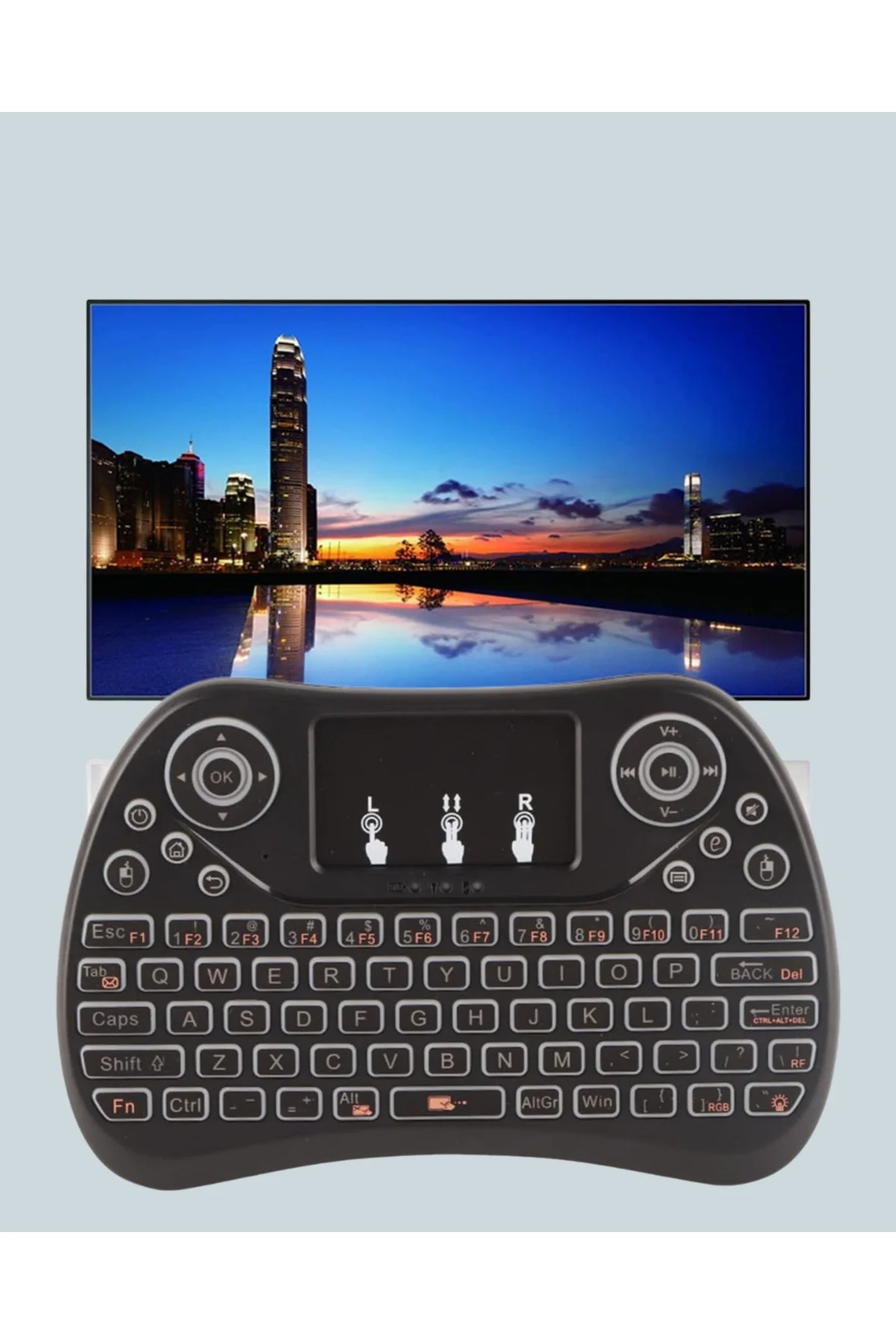 Işıklı Kablosuz Mini Klavye – 2.4 GHz, Dokunmatik Mouse Özellikli