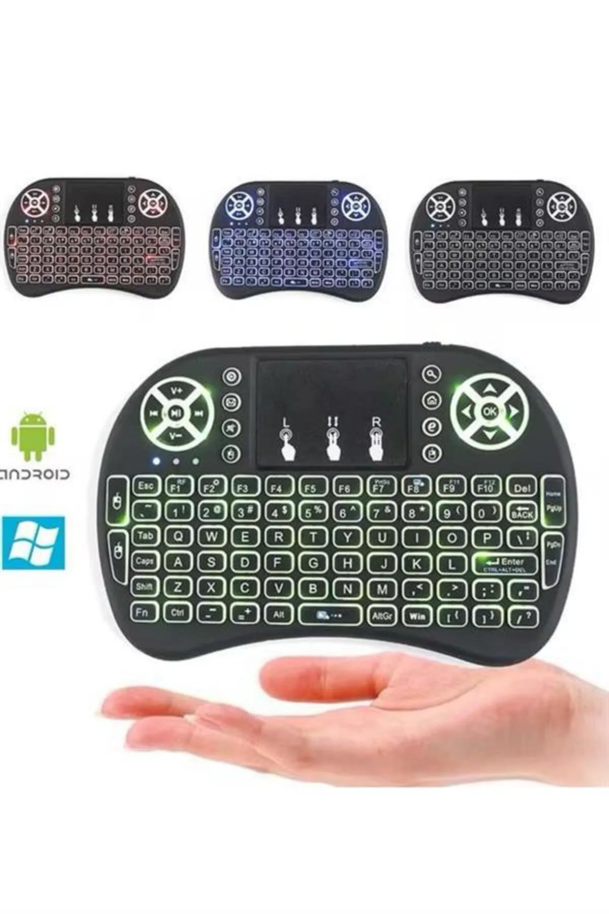 Işıklı Kablosuz Mini Klavye ve Dokunmatik Mouse Seti Türkçe Kablo