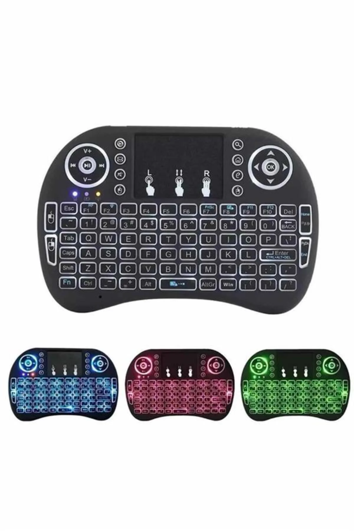 Işıklı Kablosuz Mini Klavye ve Dokunmatik Mouse Seti Türkçe Kablo