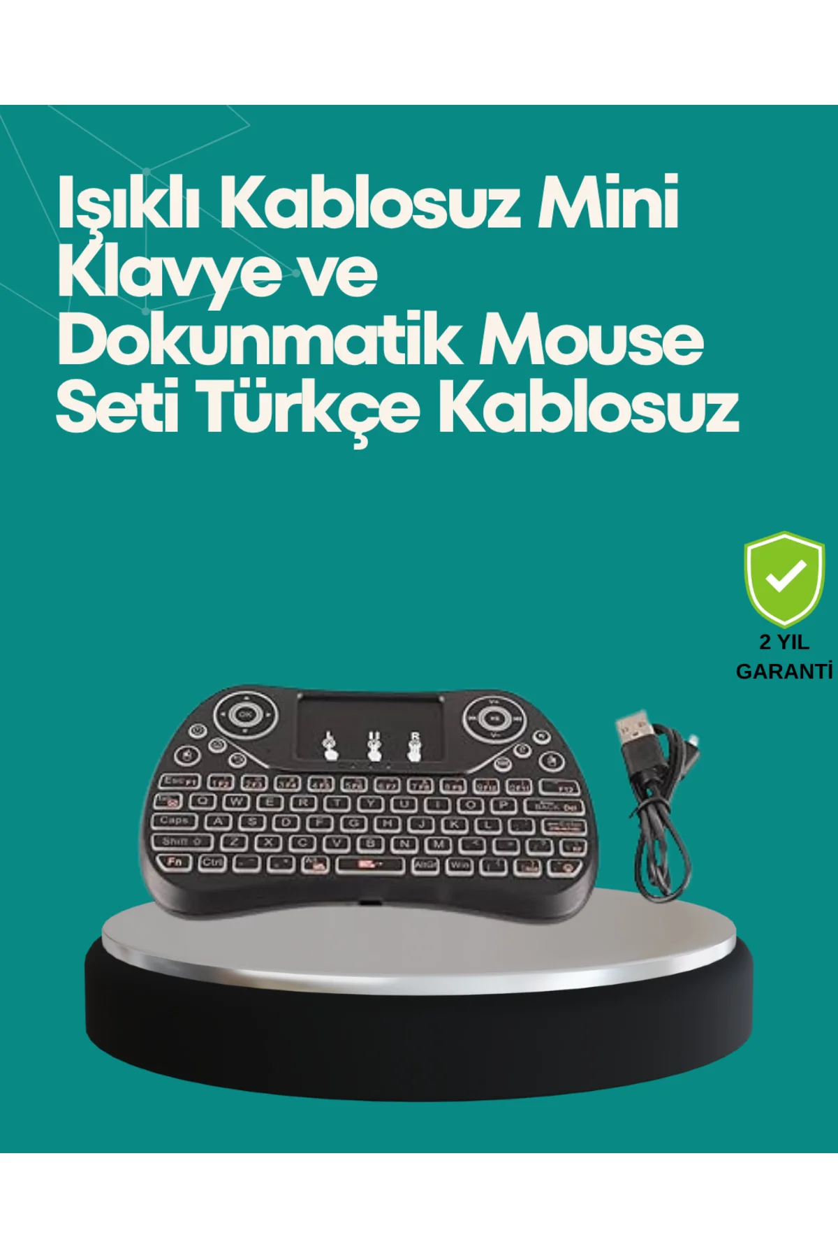 Işıklı Kablosuz Mini Klavye – 2.4 GHz, Dokunmatik Mouse Özellikli