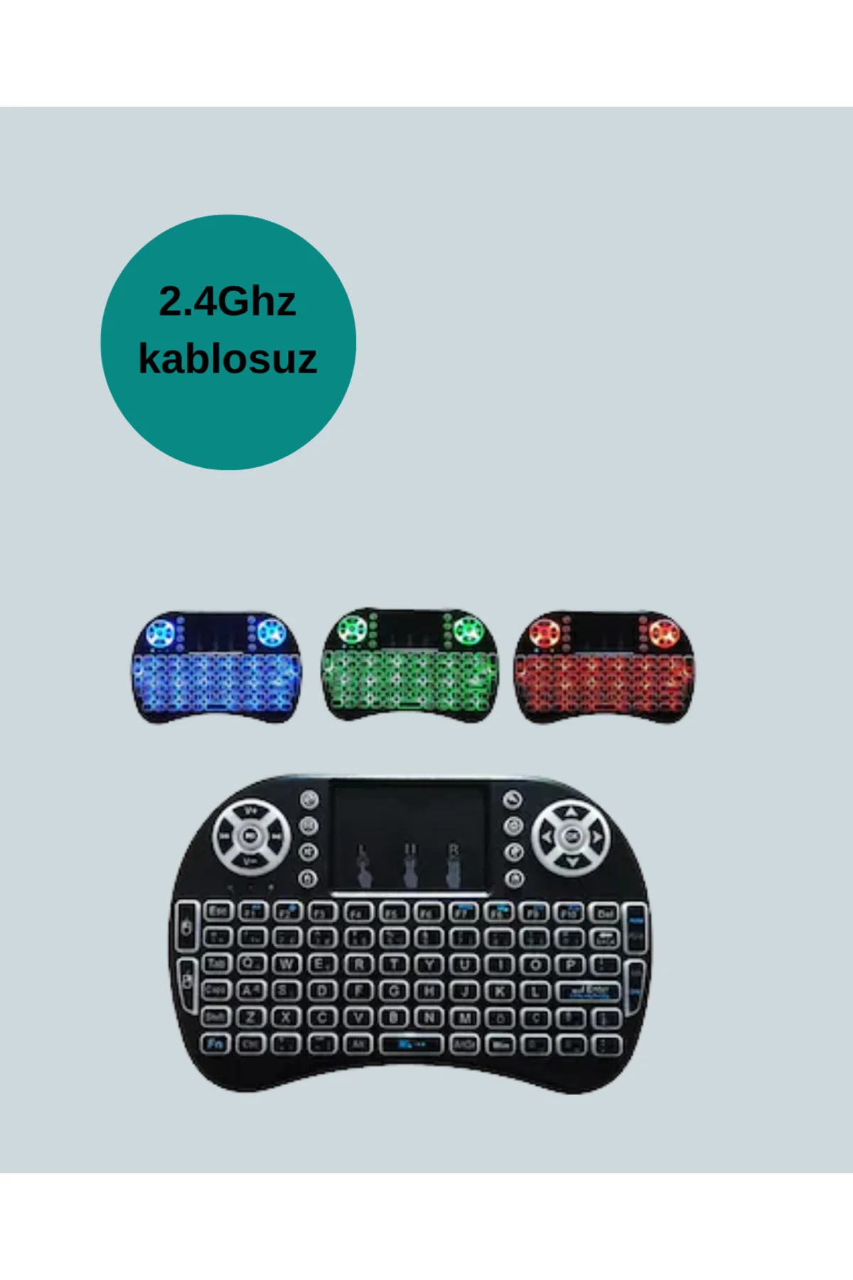 Işıklı Kablosuz Mini Klavye – 2.4 GHz, Dokunmatik Mouse Özellikli