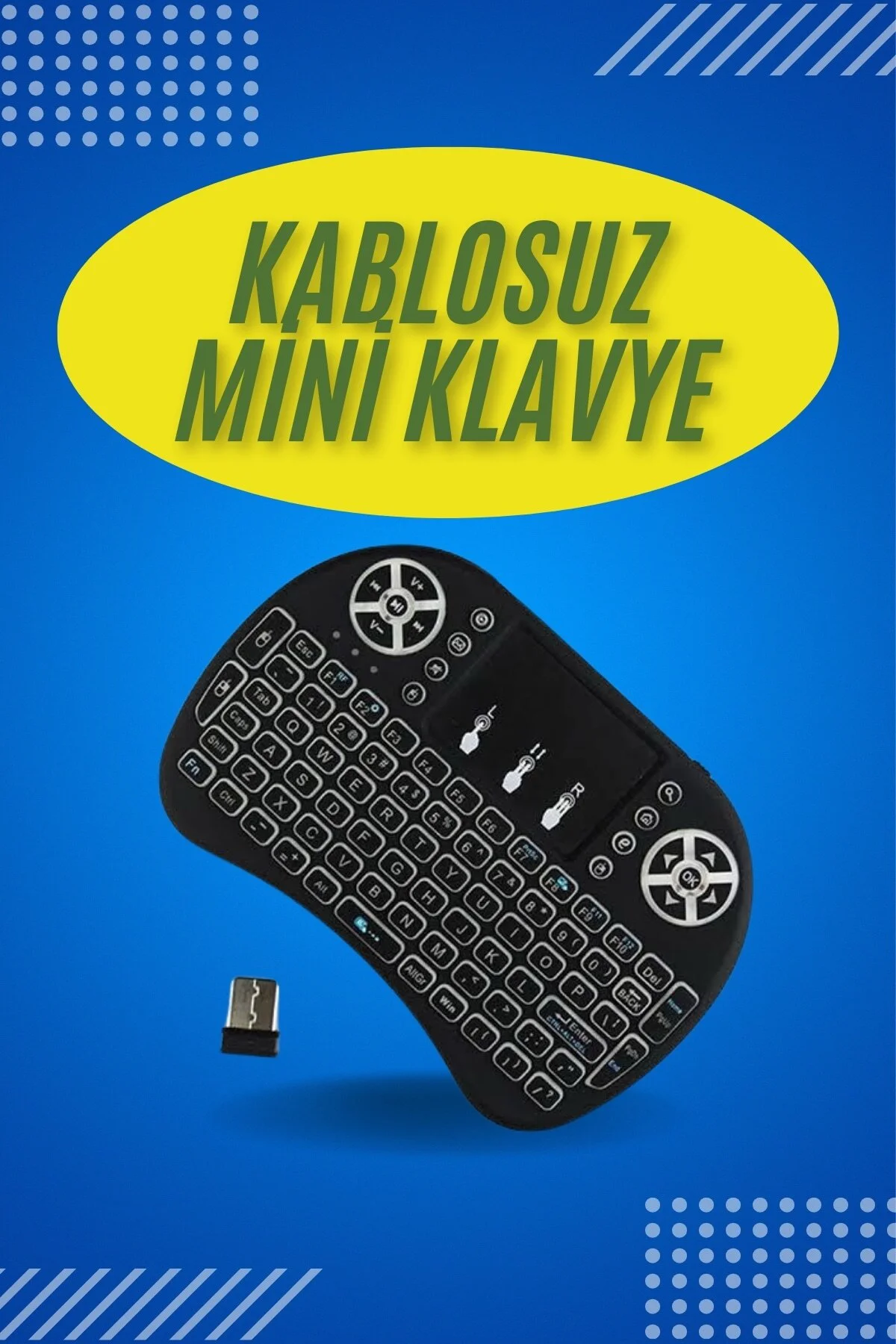 Işıklı Kablosuz Mini Klavye ve Dokunmatik Mouse Seti Türkçe Kablo