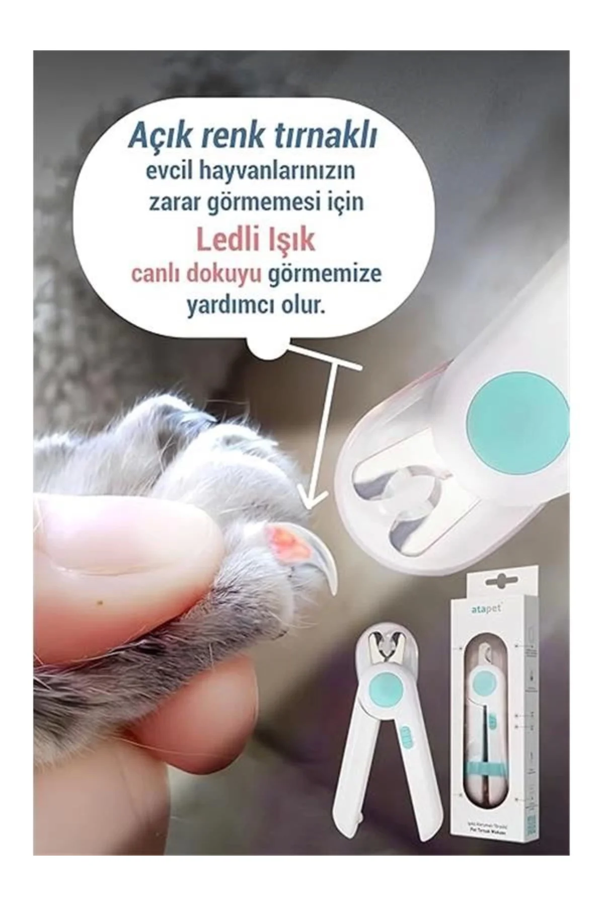 Işıklı Kedi Köpek Tırnak Makası Pet Evcil Hayvanları Için Korumalı Led'li Törpülü Tırnak Makası