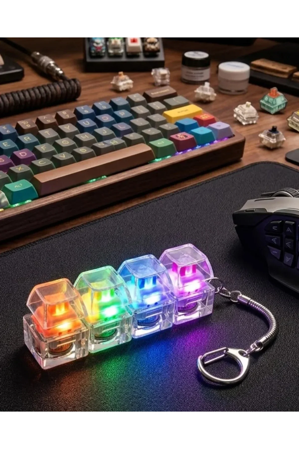Işıklı Mekanik Tuş Anahtarlık Klik Sesli Stres Oyuncağı Fidget Işıklı Mekanik Tuş Anahtarlık Klik Sesli Stres Oyuncağı Fidget