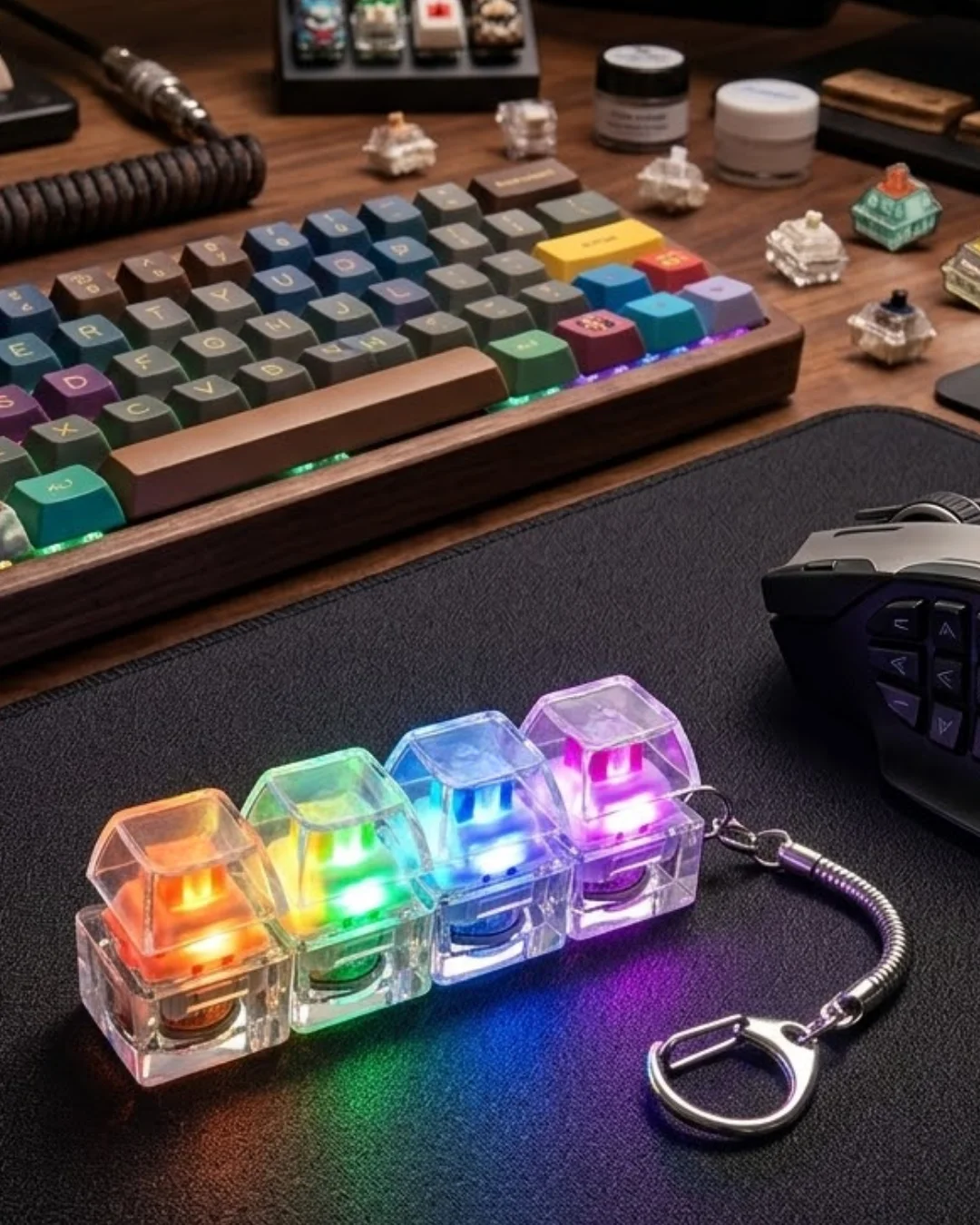 Işıklı Mekanik Tuş Anahtarlık Klik Sesli Stres Oyuncağı Fidget Işıklı Mekanik Tuş Anahtarlık Klik Sesli Stres Oyuncağı Fidget