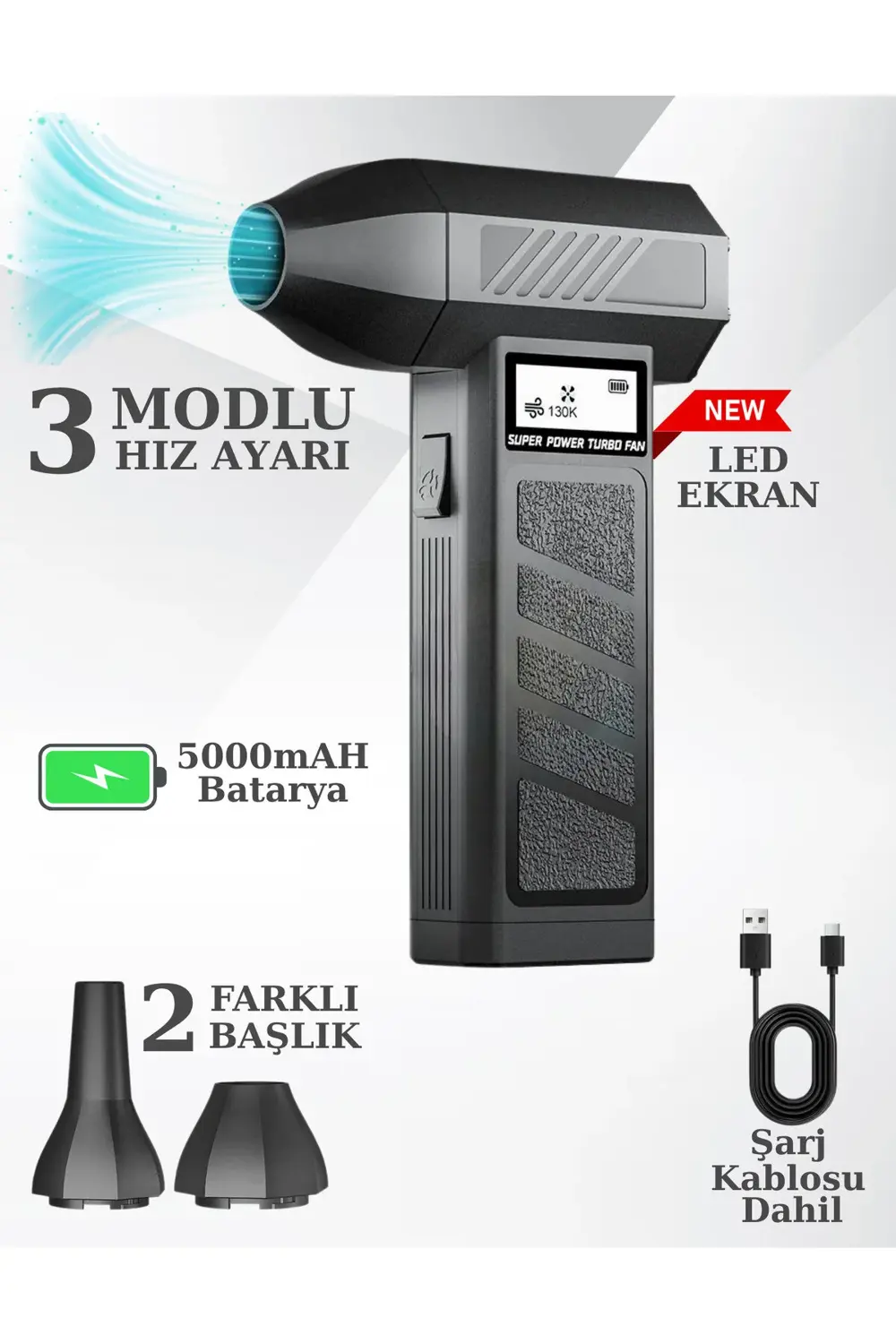 Işıklı Mini Turbo Jet Fan 130000rpm Araba Aksesuarları Temizleme