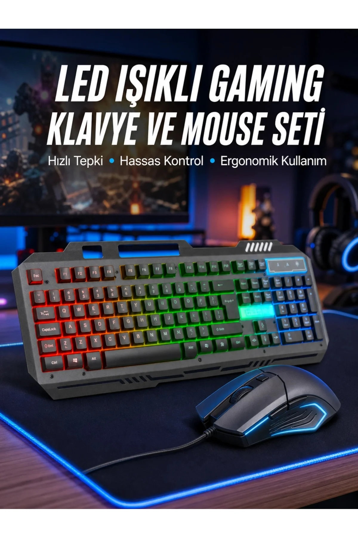 Işıklı Oyuncu Q Klavye Mouse Seti Siyah Gaming Oyuncu Klavye Yeni Nesil Işıklı Oyuncu Q Klavye Mouse Seti Siyah Gaming Oyuncu Klavye Yeni Nesil