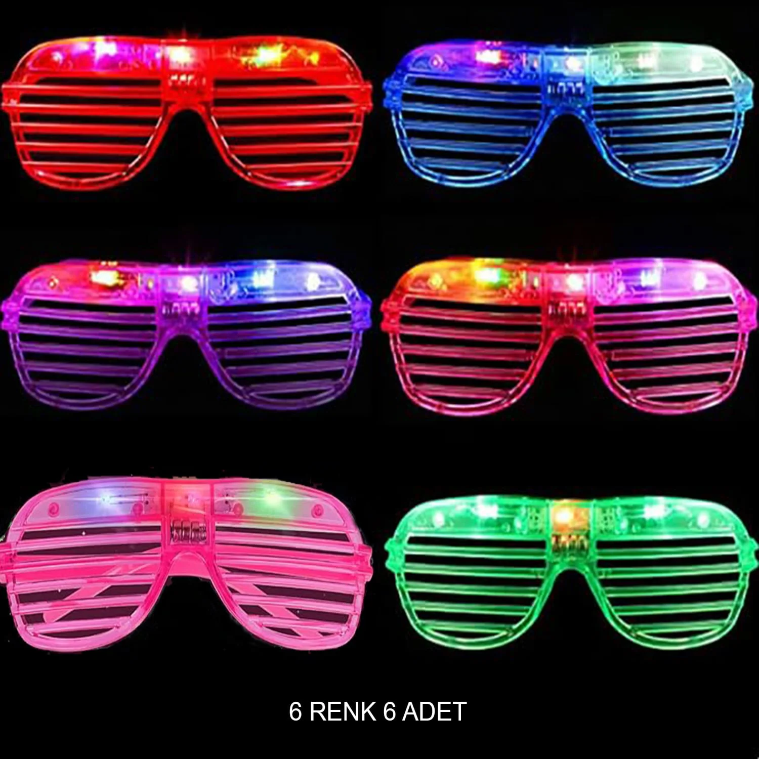 Işıklı Panjur Şeritli Led Parti Gözlüğü 6 Renk 6 lı Set Işıklı Panjur Şeritli Led Parti Gözlüğü 6 Renk 6 lı Set