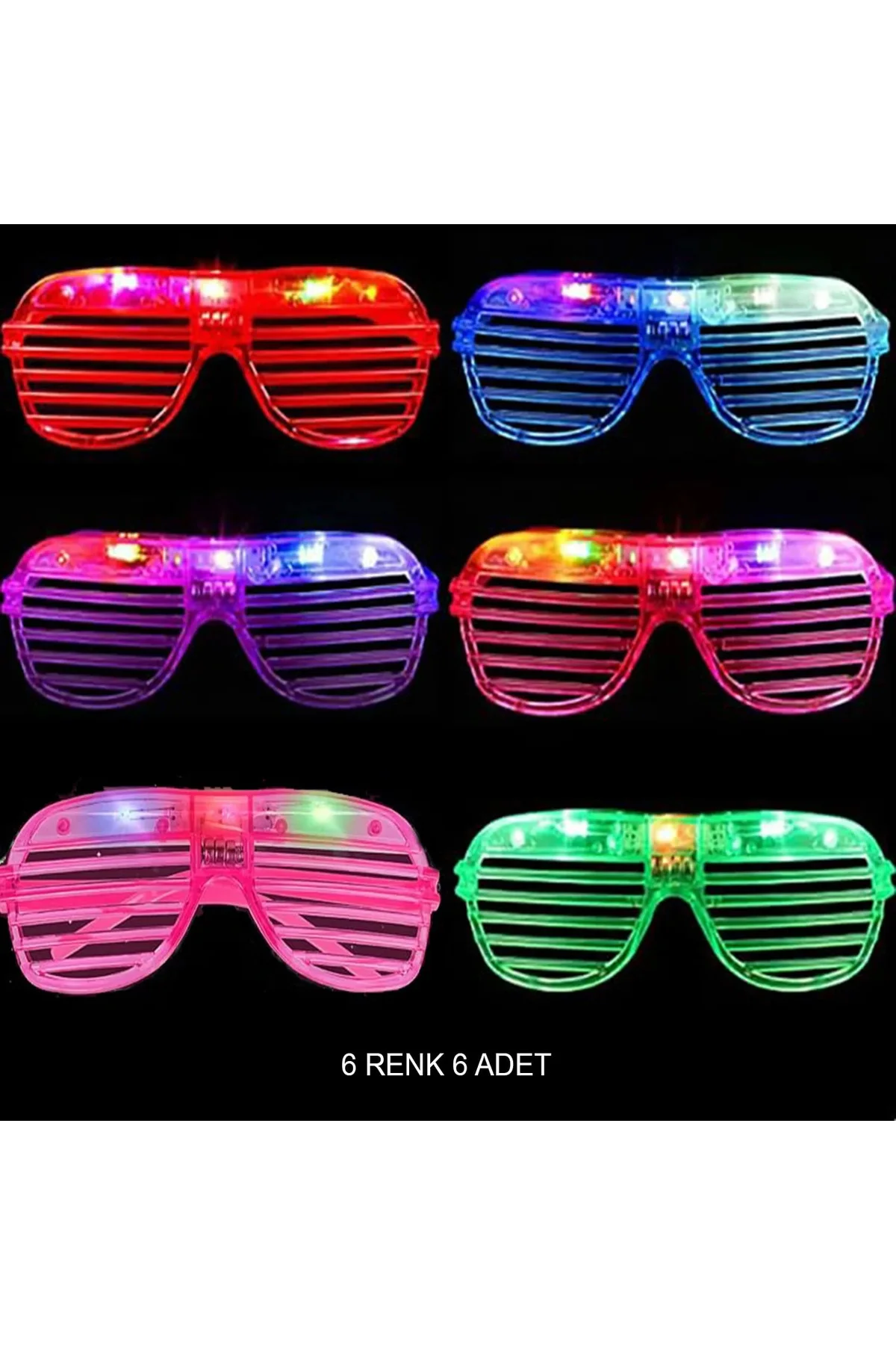 Işıklı Panjur Şeritli Led Parti Gözlüğü 6 Renk 6’lı Set