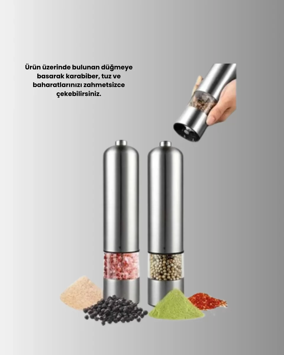 Işıklı Pilli Baharat Değirmeni - Taze ve Pratik Otomatik Öğütme Yeni Nesil