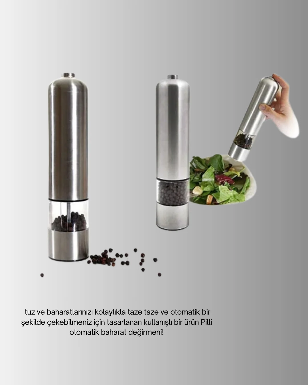Işıklı Pilli Baharat Değirmeni Taze ve Pratik Öğütme Yeni Nesil