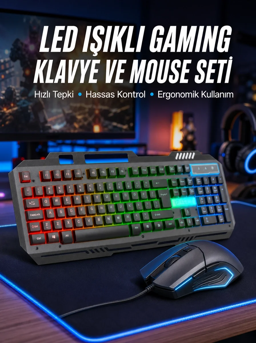 Işıklı  Q Klavye Mouse Seti Siyah Gaming  Klavye Yeni Nesil Fiyatı, Yorumları ve Özellikleri