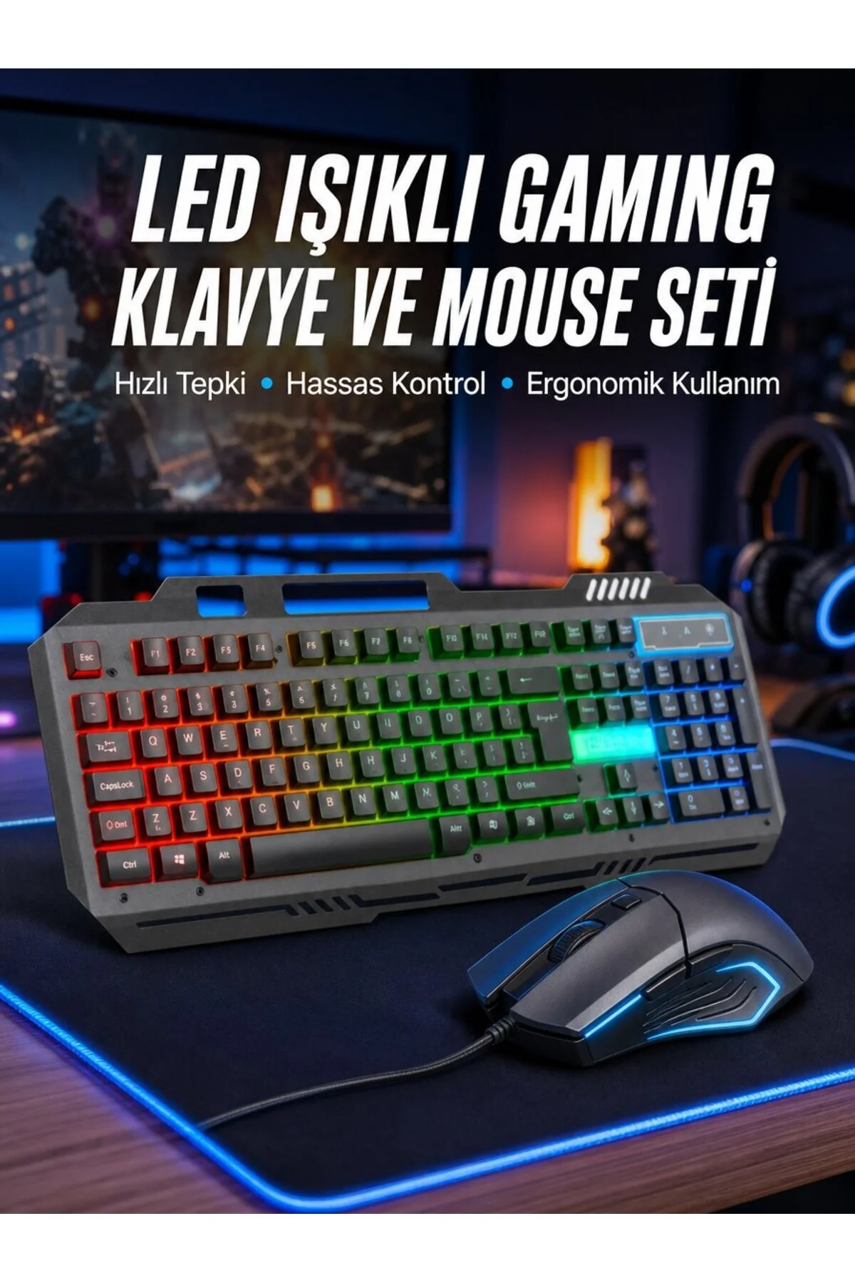 Işıklı Q Klavye Mouse Seti Siyah Klavye Yeni Nesil - BBBBBB9088-7761 Işıklı Q Klavye Mouse Seti Siyah Klavye Yeni Nesil - BBBBBB9088-7761