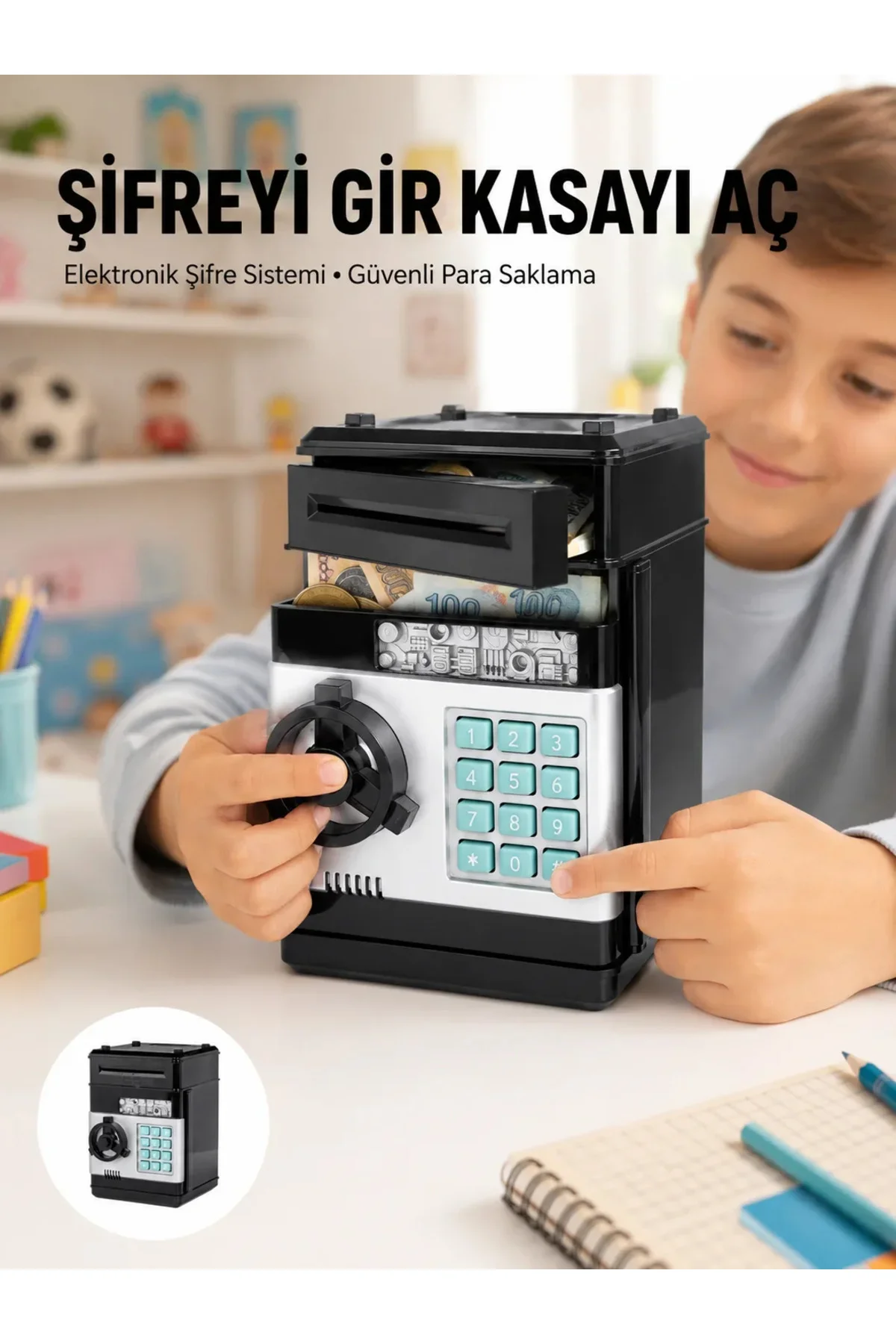 Işıklı Sesli Şifreli ATM Görünümlü Kasa Kumbara Işıklı Sesli Şifreli ATM Görünümlü Kasa Kumbara