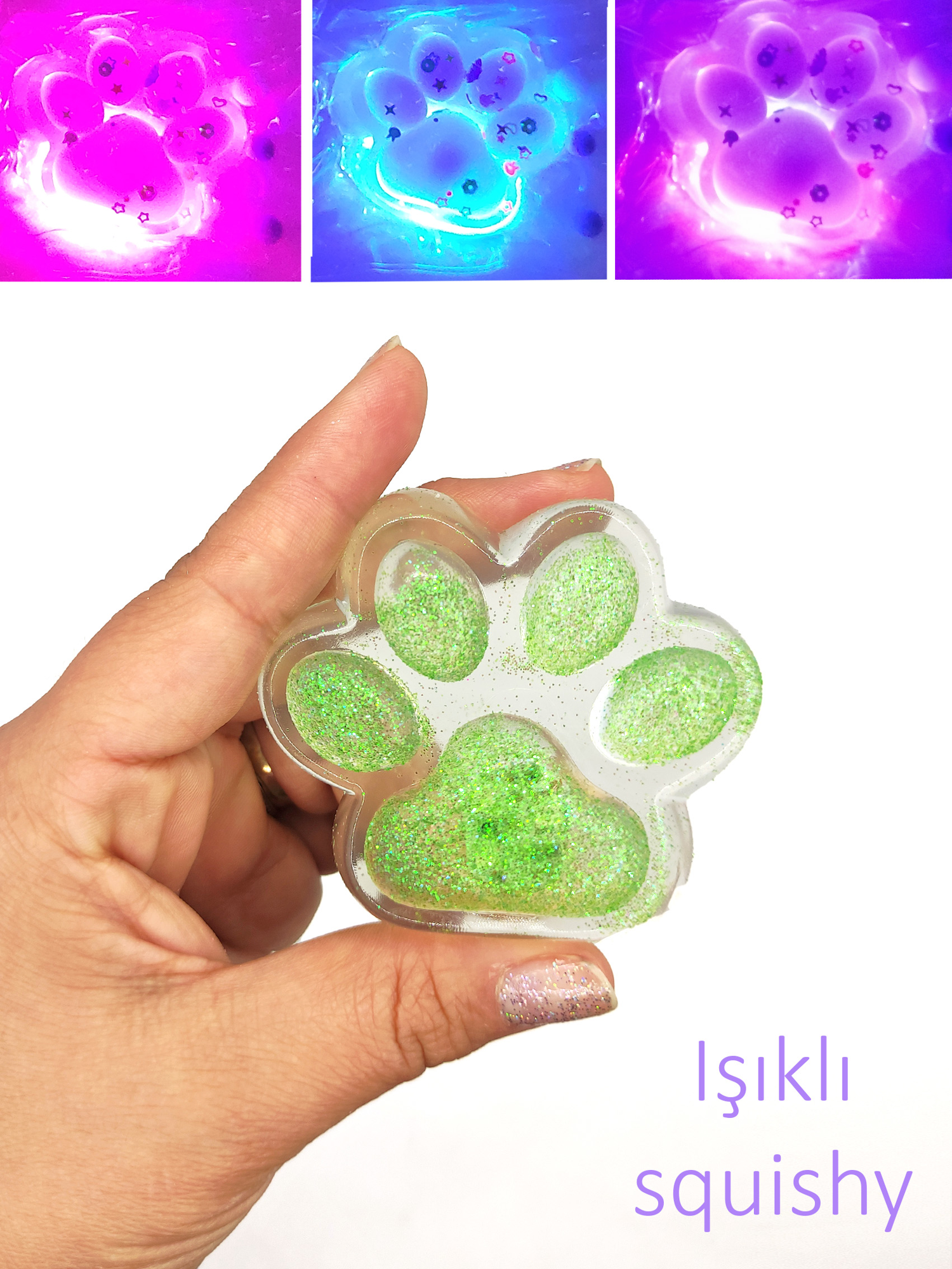 Limmy İşıklı Simli Şeffaf Pati Squishy Taba Sukuşi Yumuşacık 6 Cm Pati 