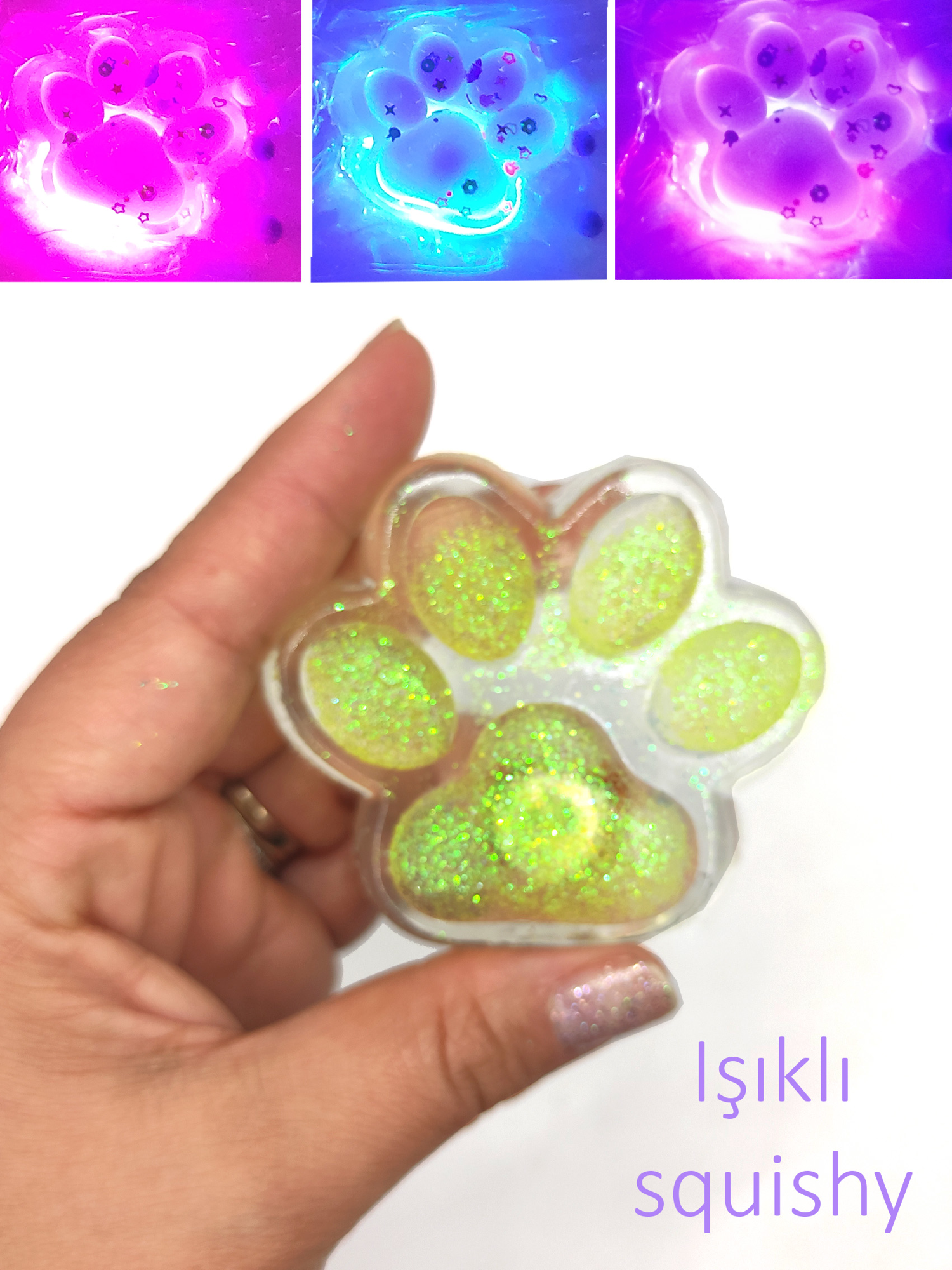 Limmy İşikli Simli Şeffaf Pati Squishy Taba Sukuşi Yumuşacik 6 Cm Pati 