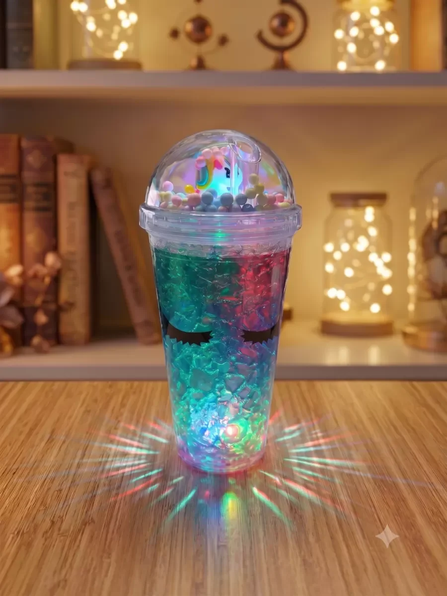 Işıklı Unicorn Tasarımlı RGB LED Pipetli Bardak - Renk Değiştiren Sihirli Kupa