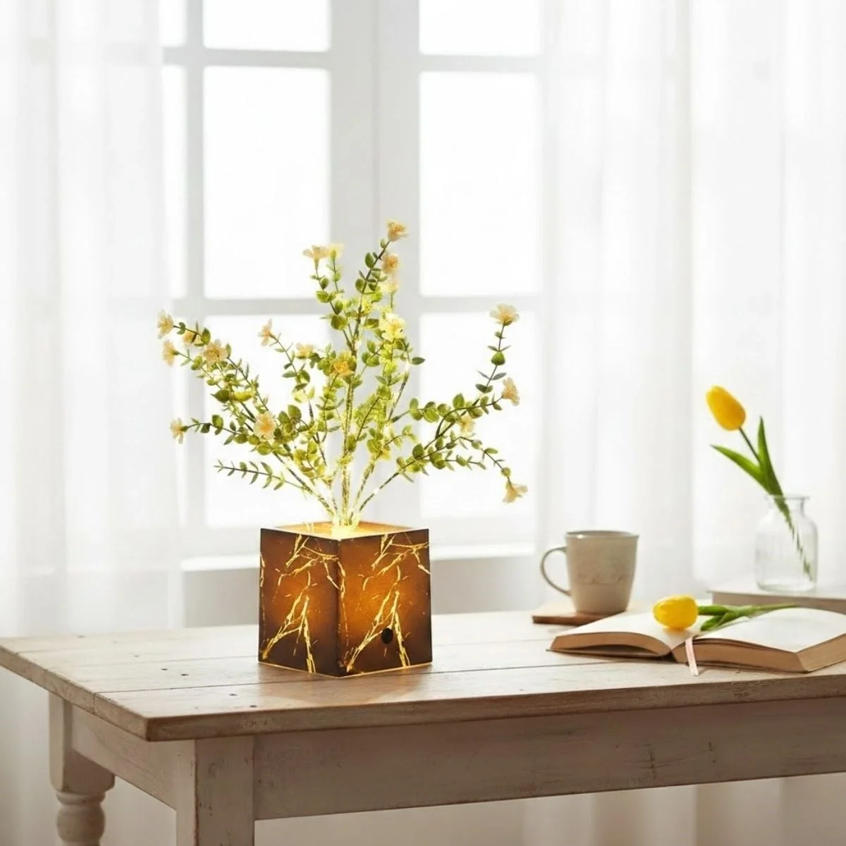 Işıklı Yapay Çiçek – Siyah Saksılı LED Dekoratif Bitki, Masaüstü ve Ev Ofis Aydınlatmalı Süs Bitkisi Fiyatı, Yorumları ve Özellikleri