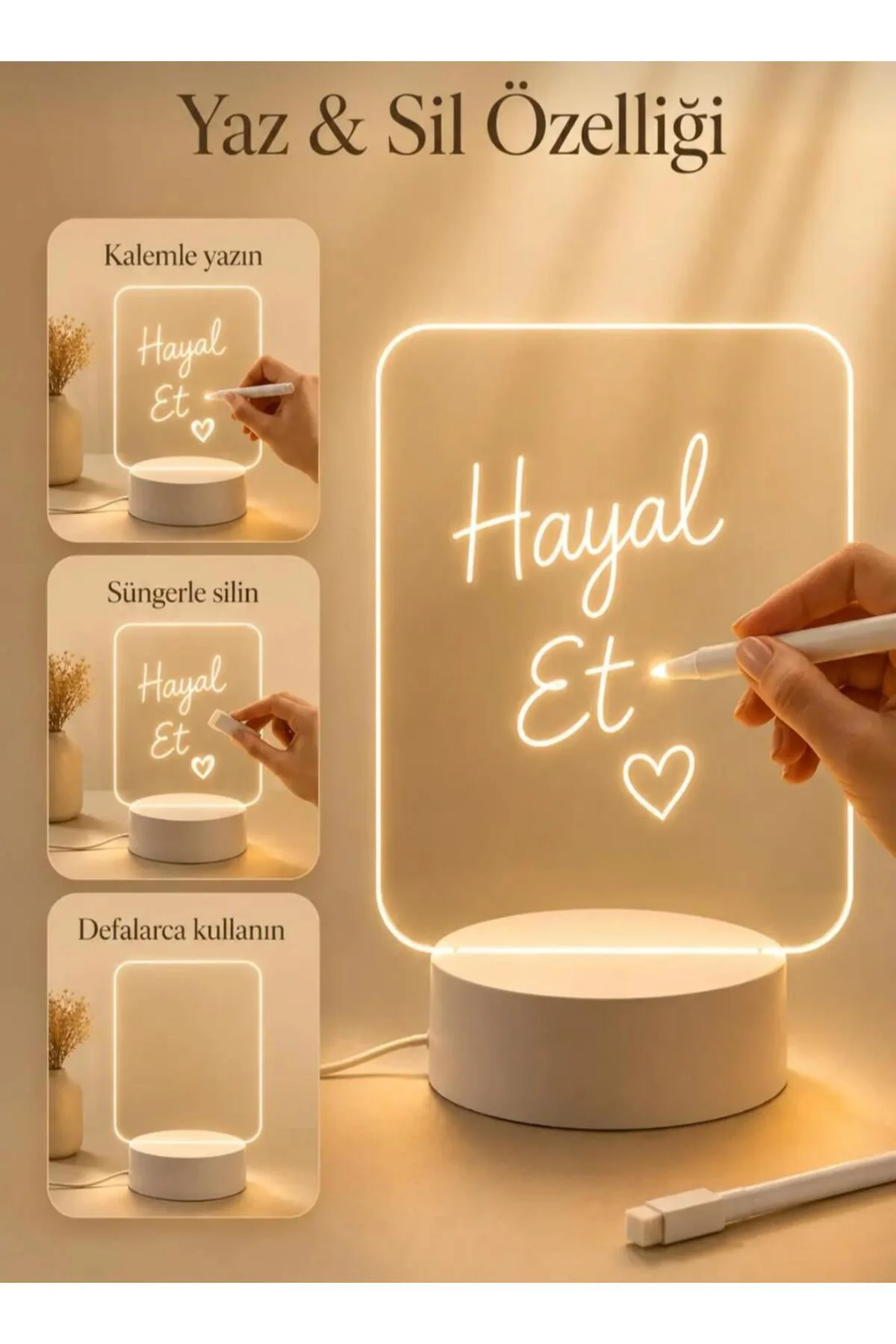 Işıklı Yazı Panosu Dekoratif Kişiselleştirilebilir, Ledli Masa Üstü Gece Lambası