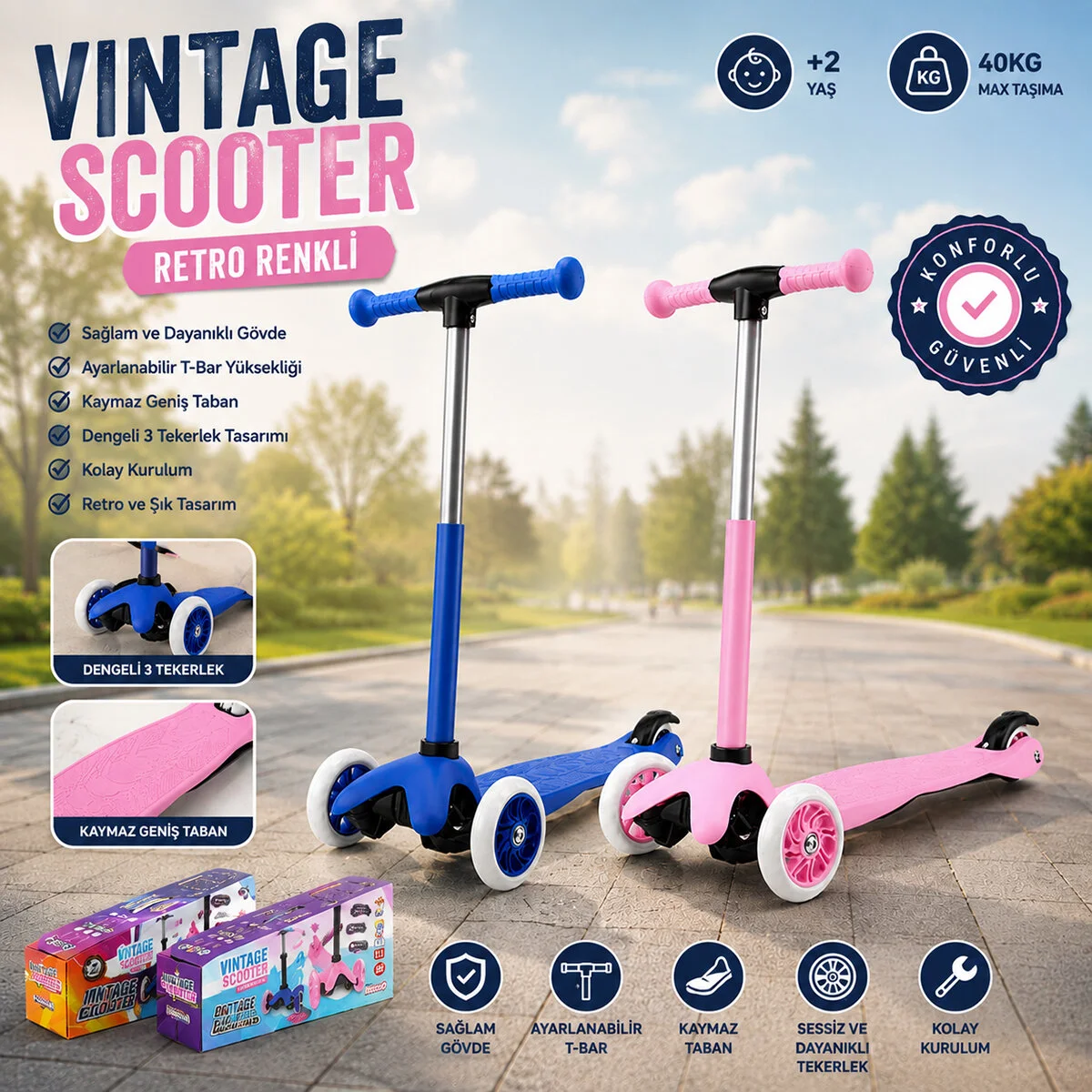 Işıksız Vıntage Scooter 55X57-64-71CM Retro Renkli +2 Yaş - 40KG Max Taşıma Herhangi Bir Renk Gönderilir Fiyatı, Yorumları ve Özellikleri