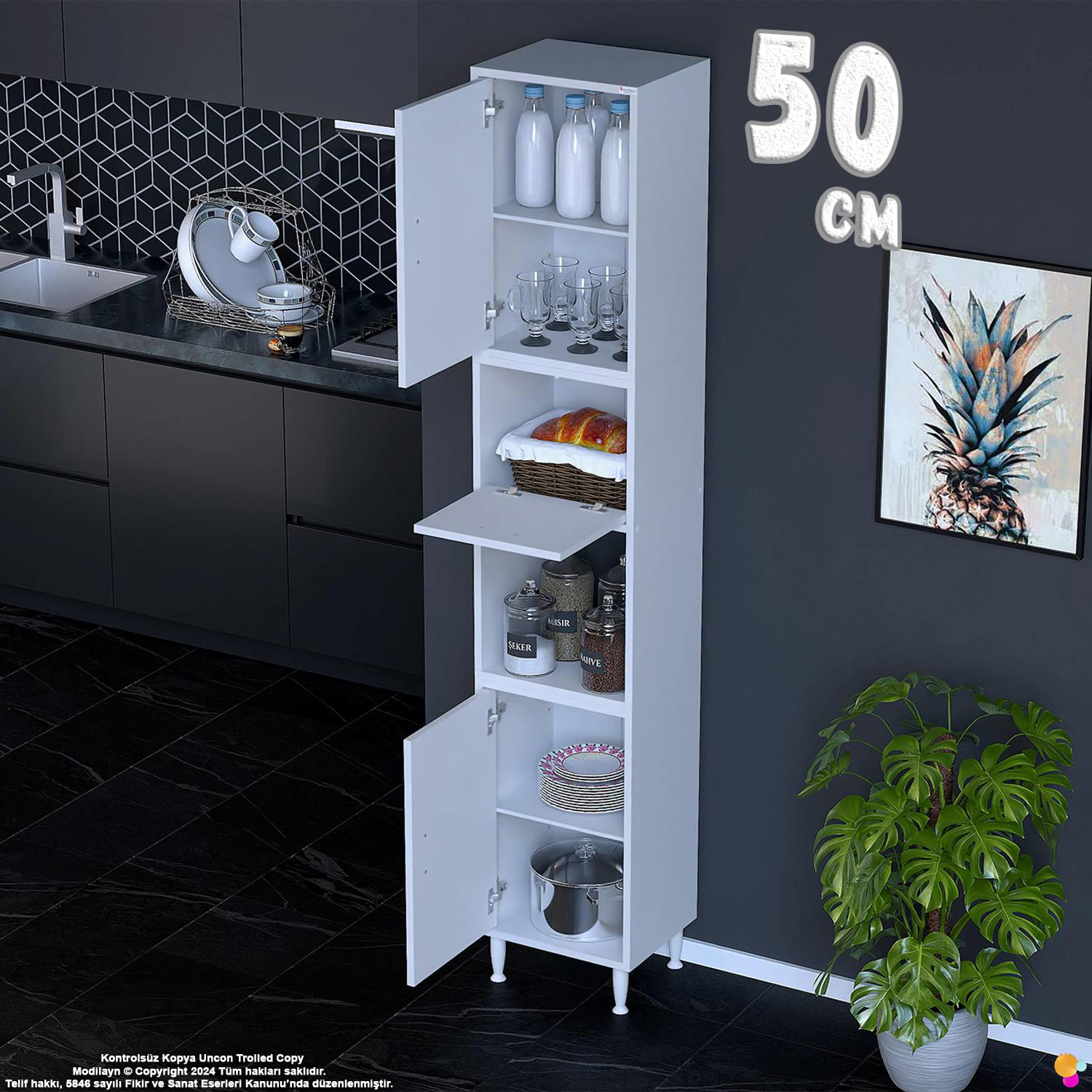 Işıl 50 cm Kapaklı Orta Bölmeli Çok Amaçlı Mutfak Kiler Dolabı Ba Işıl 50 cm Kapaklı Orta Bölmeli Çok Amaçlı Mutfak Kiler Dolabı Ba