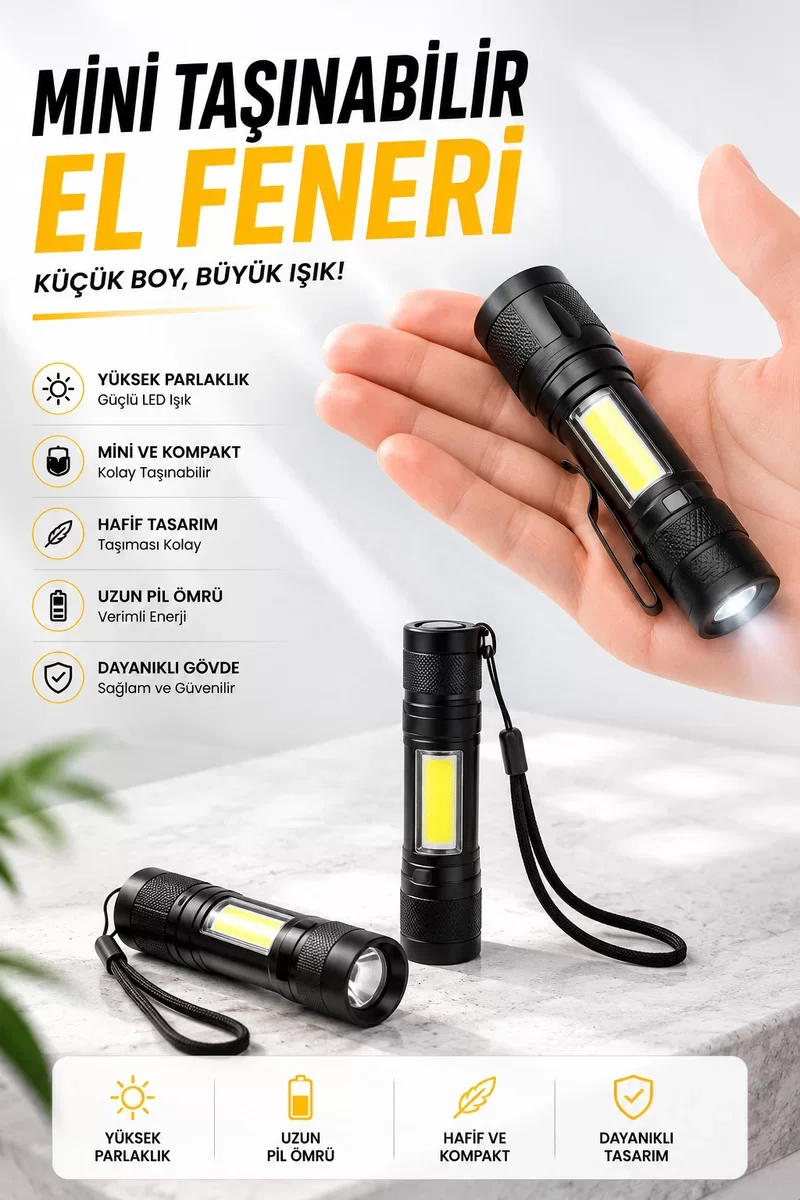 Işıldak El Feneri Kamp Lambası Mini Taşınabilir Acil Durum Lambası Fener Led Işık
