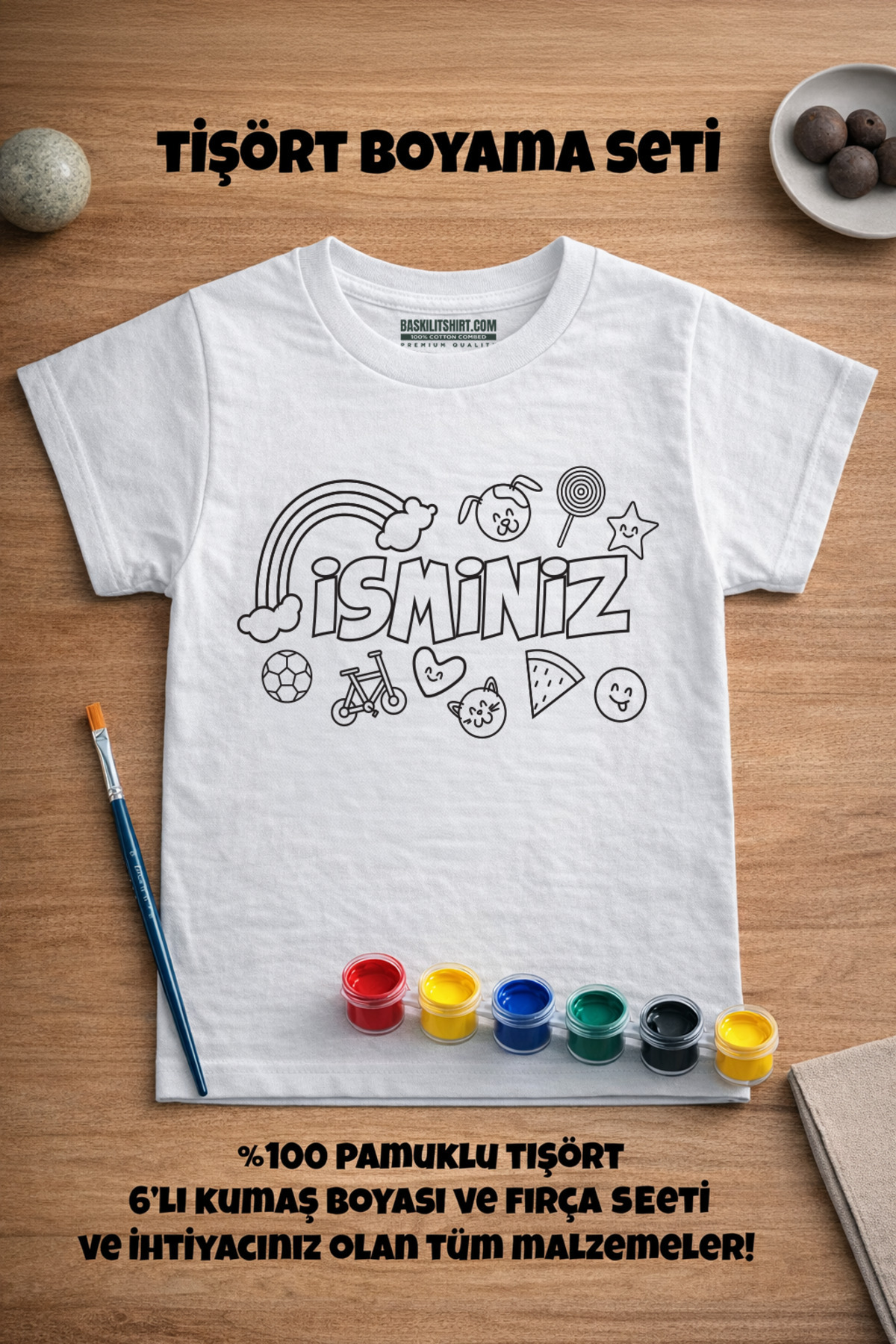 Isim Yazabileceğiniz Çocuklar Için Tişört Boyama Seti Full Set