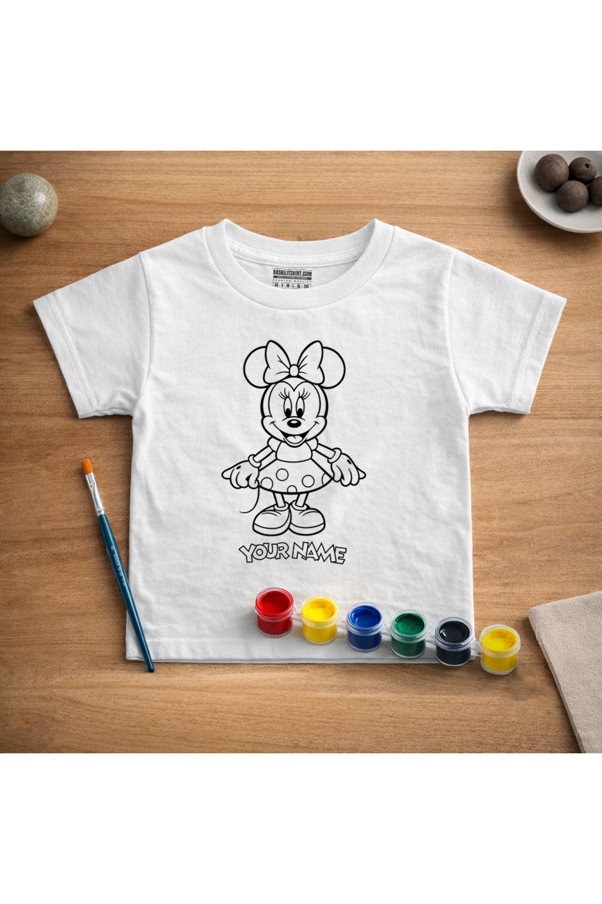 İsim Yazılabilen Minnie Çocuk Tişört Boyama Seti – Full Set Fırça