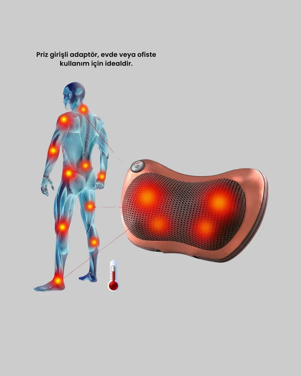 Isıtma Özellikli Derin Yoğurma Masaj Yastığı - Priz & Çakmak Girişli Yeni Nesil Ergonomik Çözüm