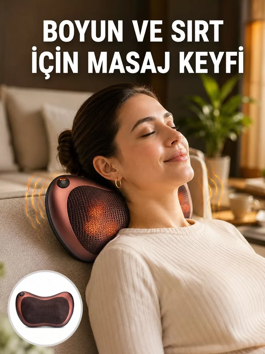Isıtma Özellikli Derin Yoğurma Masaj Yastığı - Priz & Çakmak Girişli Yeni Nesil Ergonomik Çözüm