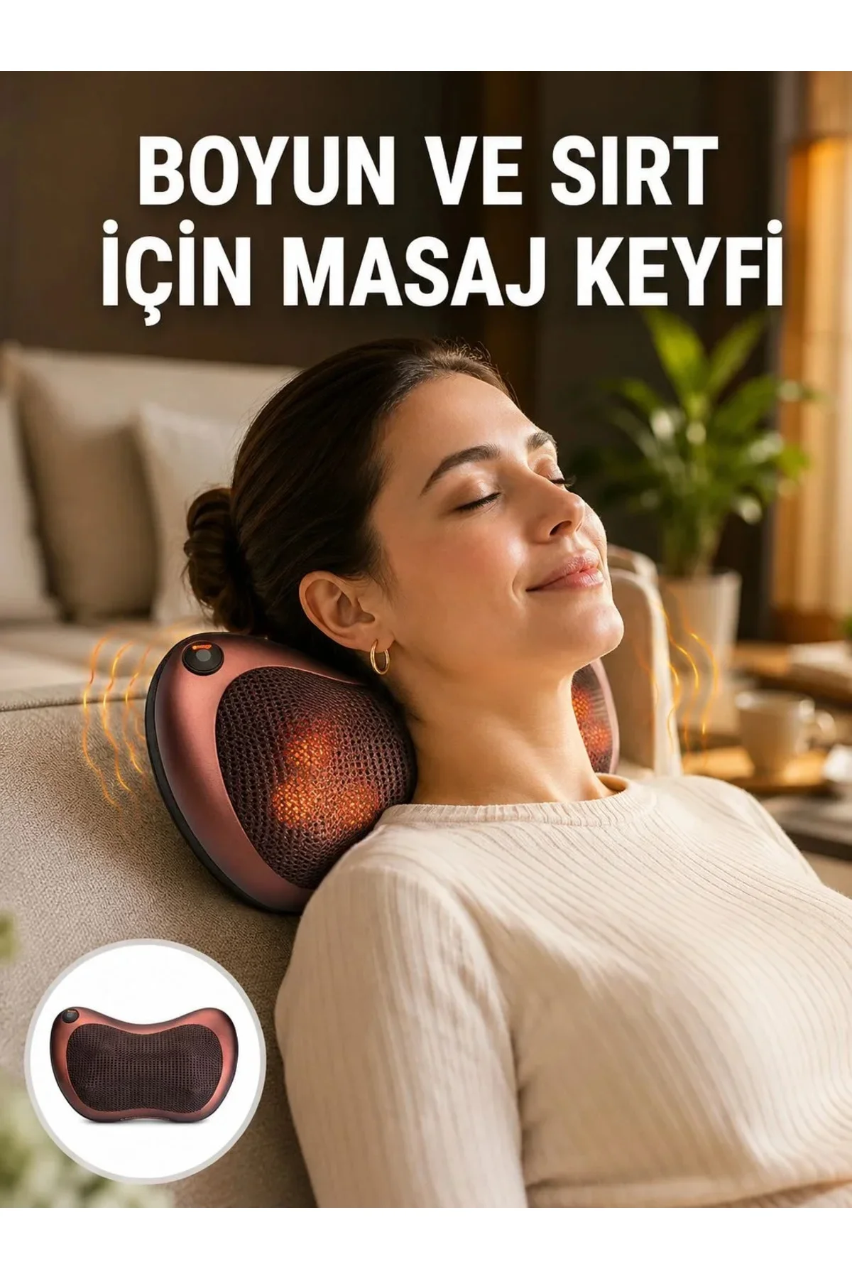 Isıtma Özellikli Derin Yoğurma Masaj Yastığı Priz & Çakmak Girişli Yeni Nesil