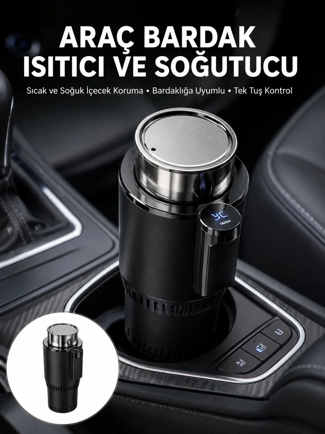 Isıtma Soğutma Özellikli Araç Bardaklığı Çakmak Girişli Akıllı Yeni Nesil