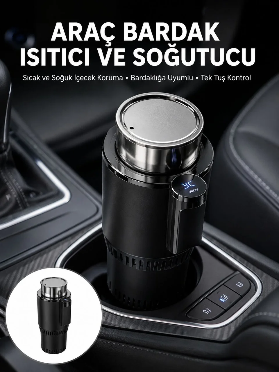 Isıtma Soğutma Özellikli Araç Bardaklığı Çakmak Girişli Akıllı Yeni Nesil - Lisinya Diğer