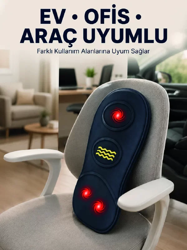 Isıtmalı Bel Masaj Minderi - Ev Ofis Uyumlu Titreşimli Rahatlama Destek